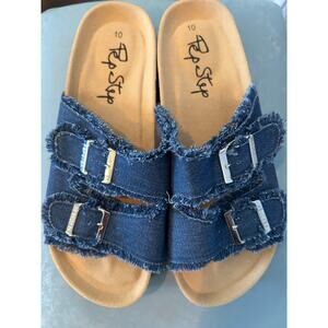 PepStep Frayed Denim Platform Slide Sandals - Women’s Size 10 - NWOT